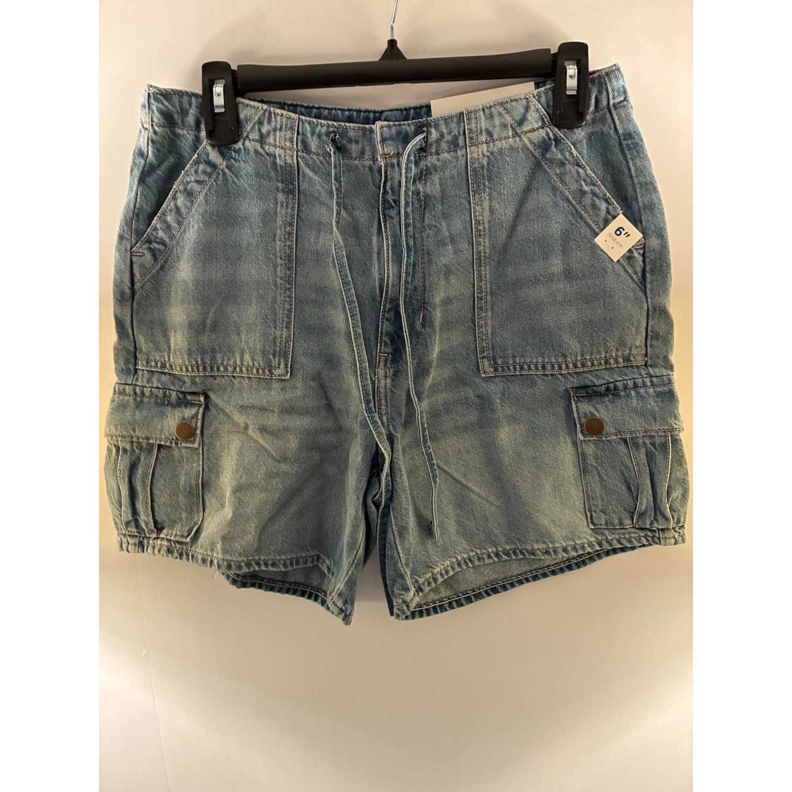 Arizona Jean Co Womens Cargo Denim Shorts Size 3 Mid Rise Drawstring 6" Inseam